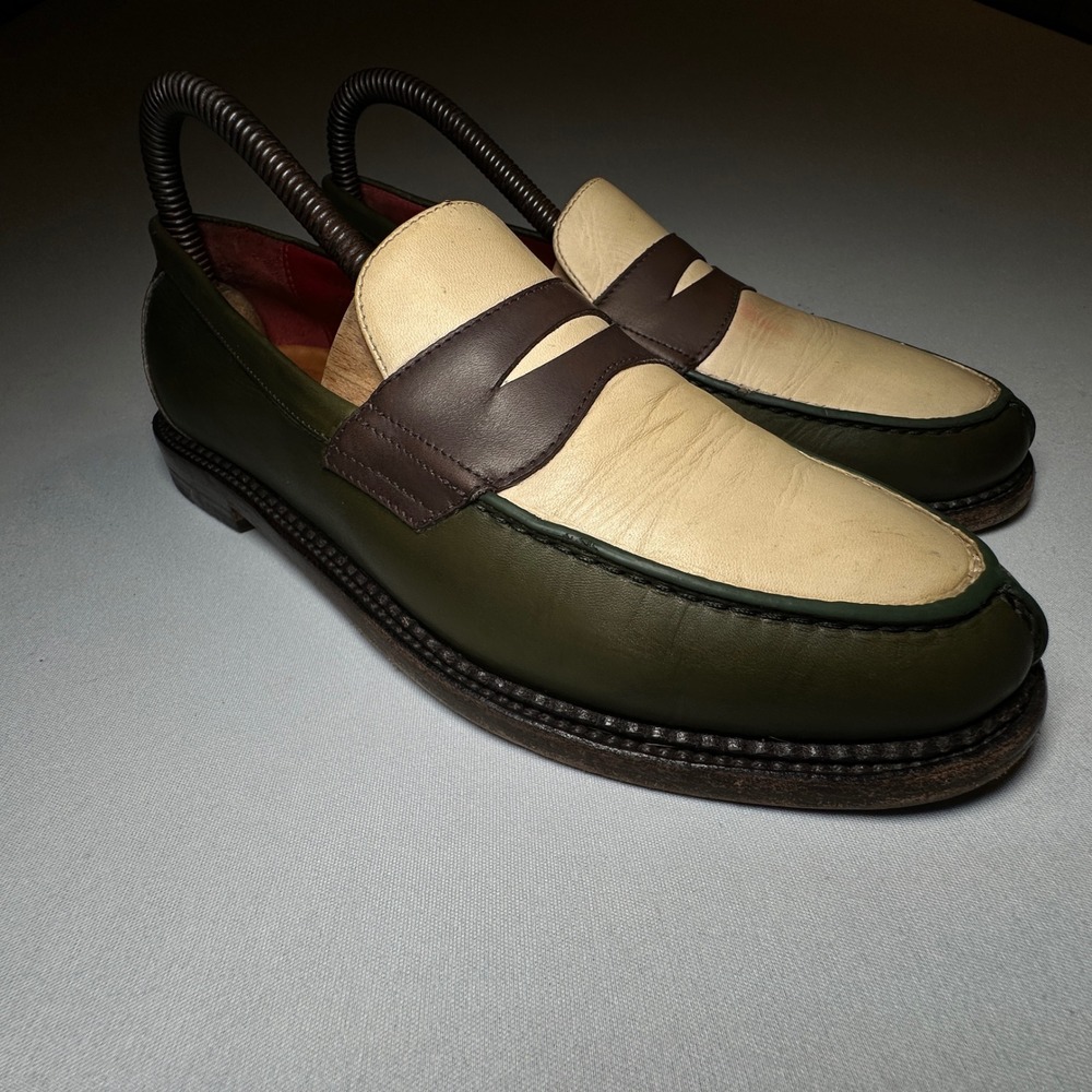Aime Leon Dore Mens Penny Loafers US 7.5 EU 40 Green‎ Tan Leather Made in Italy